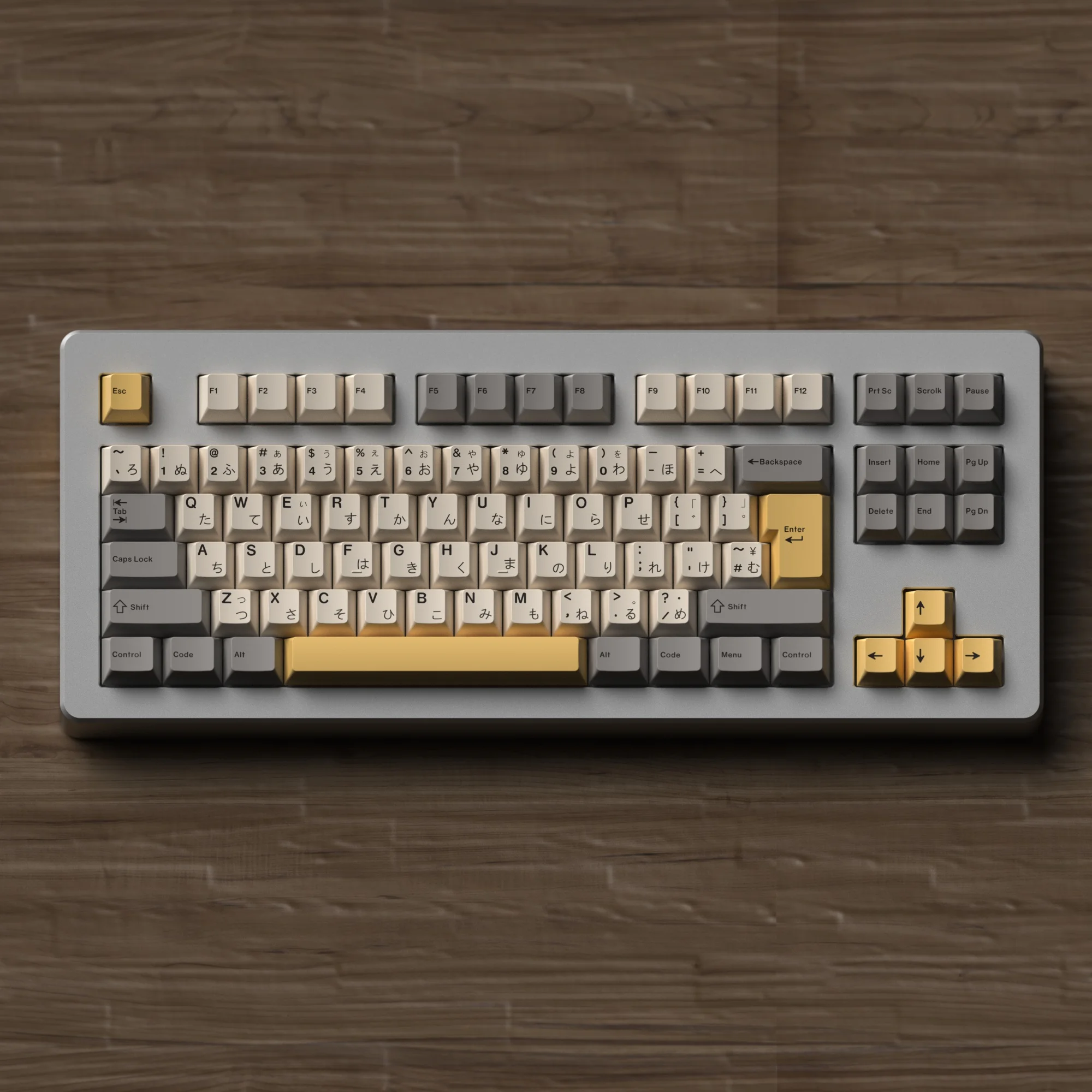 Teclas personalizadas para teclado mecánico, teclas de doble disparo, perfil de cereza, PBT japonés, gris leche del desierto, amarillo, GH60, GK64, RK87