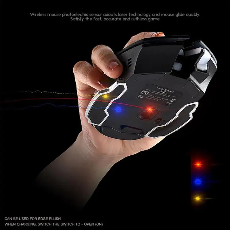 Ratón USB ergonómico óptico retroiluminado con LED silencioso inalámbrico recargable X8 para juegos - imagen 5