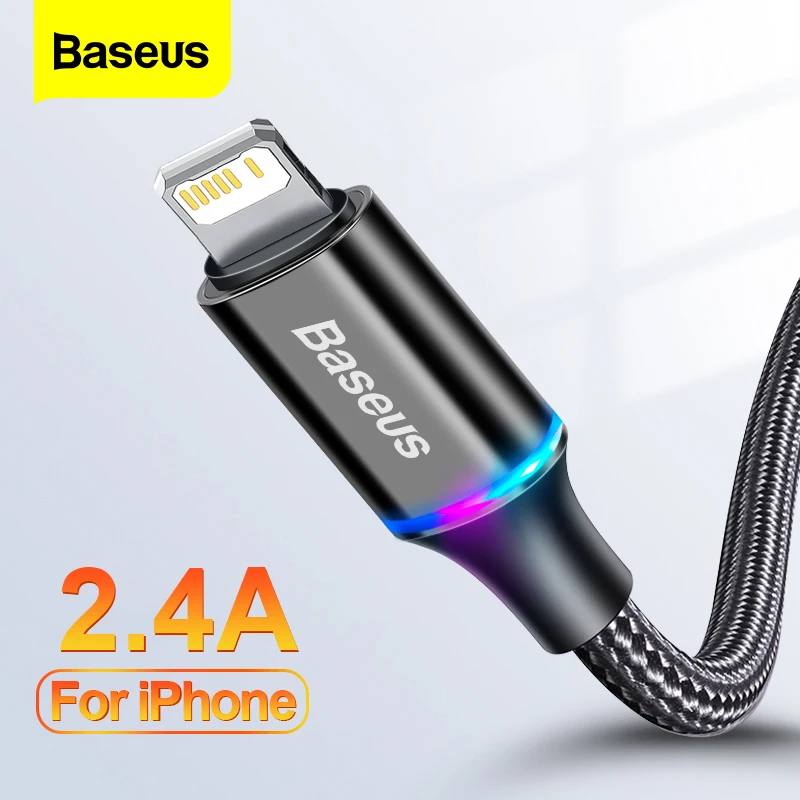 Baseus cable USB carga rápida iPhone 18W iluminación