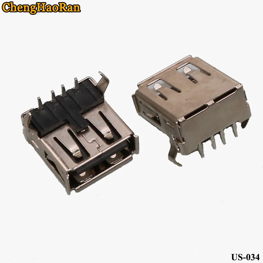 ChengHaoRan-Puerto de datos de 90 grados, engarzado hembra de goma negra, USB hembra, AF, Pin doblado Horizontal, tipo A, 2 unids/lote - imagen 2