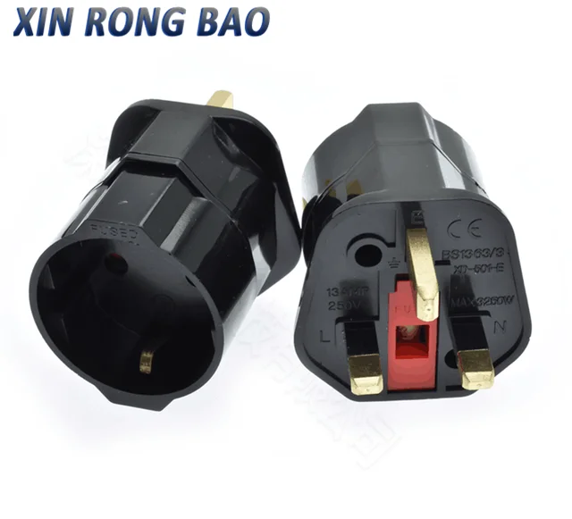 Nueva superficie blanca y negra Alemania/Francia/Rusia a Reino Unido de 3 pines con enchufe adaptador de viaje de enchufe fundido de 13A 250V enchufe tipo Reino Unido XD-501-E - imagen 2