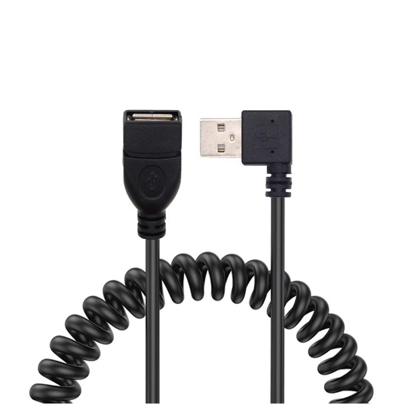 Cable de extensión de resorte de datos USB 2,0 ángulo izquierdo derecho 90 grados USB2.0 Cable telescópico macho a hembra para PC Notebook 1m - imagen 2