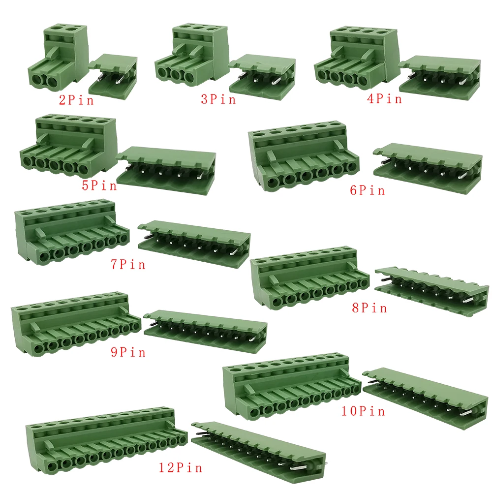 5/10 pares 2EDG 5,08mm paso 2/3/4/5/6/7/8/9/10/12Pin bloque de terminales de tornillo PCB verde conector de cable enchufe aguja recta - imagen 3