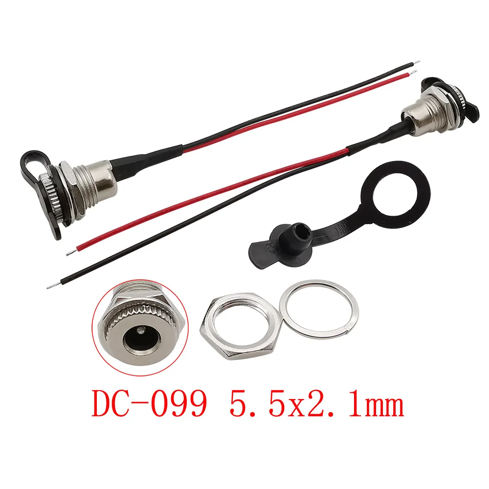 5 unids/lote 5,5x2,1mm conector de alimentación CC hembra conector de montaje en Panel roscado con Cable electrónico de 10/15/20CM 20AWG - imagen 4