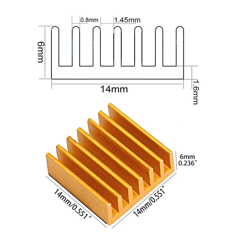 50 unids/lote disipador de calor de refrigeración de aluminio 14x14x6MM radiador disipador de calor RAM Chipset dorado - imagen 5