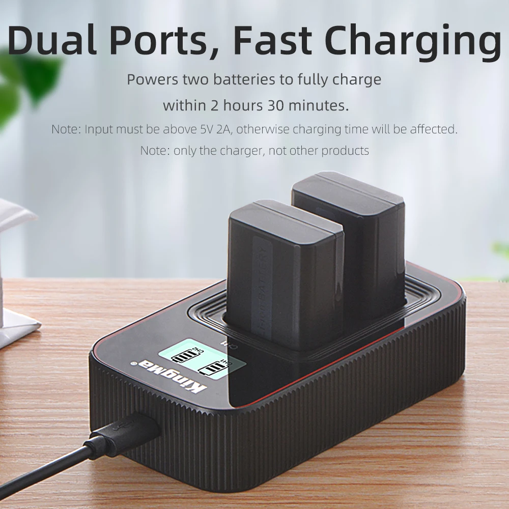 KingMa-cargador USB Dual LCD para batería de NP-FW50, accesorio para Sony ZV-E10, A7, A7II, A7S, A7R, A7RII, A6000, A6300, A6400, A6500, RX10M2, NEX-7 - imagen 3