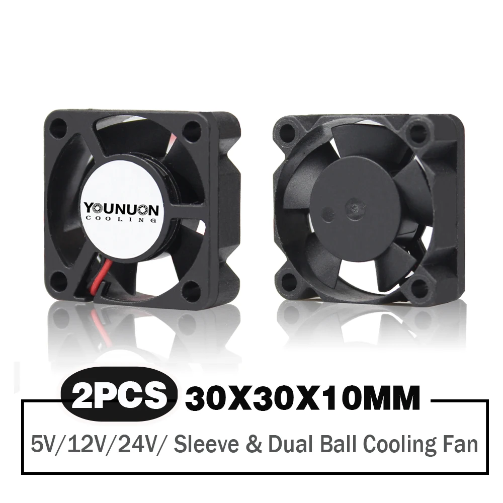 2 piezas de rodamiento de bolas Dual/cojinete de manga 30x30x10mm 3cm DC 5V/12V/24V ventilador de refrigeración para impresora DC enfriador