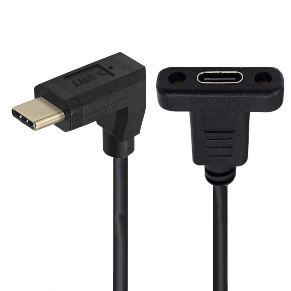 Oro tipo C USB 3,1 macho a USB-C hembra Cable de carga de datos de extensión de 90 grados diseño Reversible 10 Gb/s con tornillo de panel - imagen 2