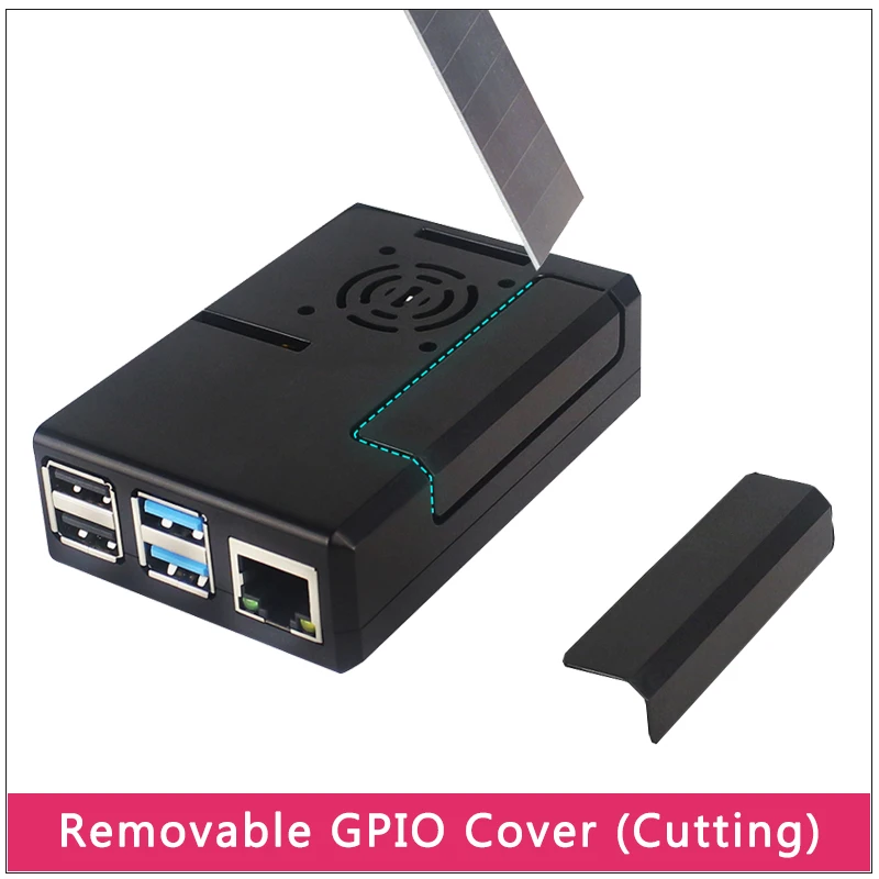 Raspberry Pi 4 Modelo B ABS Carcasa de plástico transparente negro Cubierta GPIO extraíble con ventilador de refrigeración para Raspberry Pi 4 - imagen 3