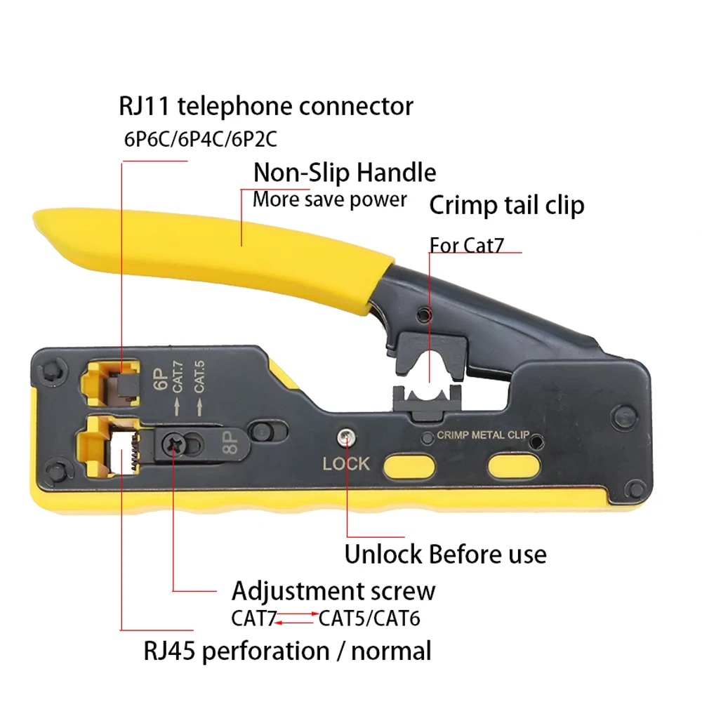 Herramientas de prensado de paso para conectores estándar RJ45, RJ12, RJ11, enchufes modulares blindados CAT6a, CAT5, CAT6, CAT7 - imagen 2