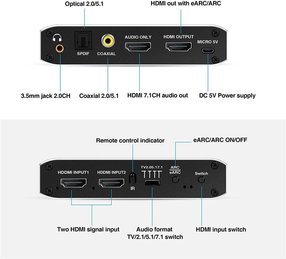 Interruptor HDMI ARC & Optical Toslink 120 para Apple TV PS4, 2x1, 4K, 2,0Hz, Extractor de Audio - imagen 5