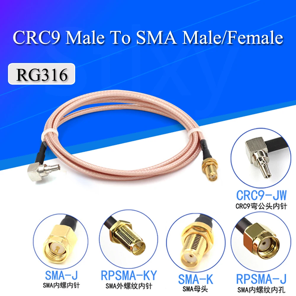 SMA hembra a CRC9 hombre conector de ángulo recto Cable en espiral RG316 10CM-200CM SMA-K/CRC9-JW CRC9 a SMA