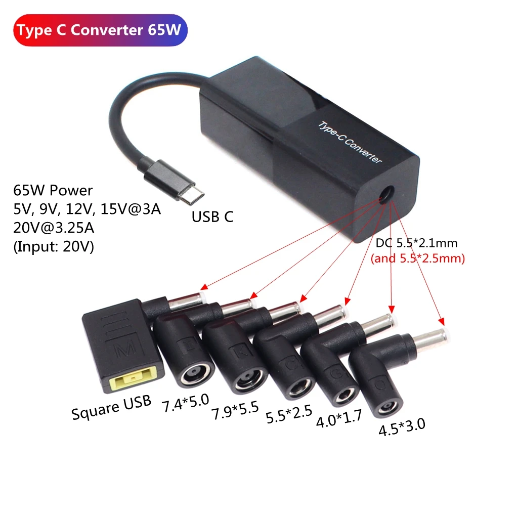 Conector de toma de corriente para ordenador portátil, Adaptador convertidor de cargador Dc para Lenovo, Hp, Asus, 7,4x5,0, 7,9x5,5mm, hembra a USB tipo C, macho - imagen 5