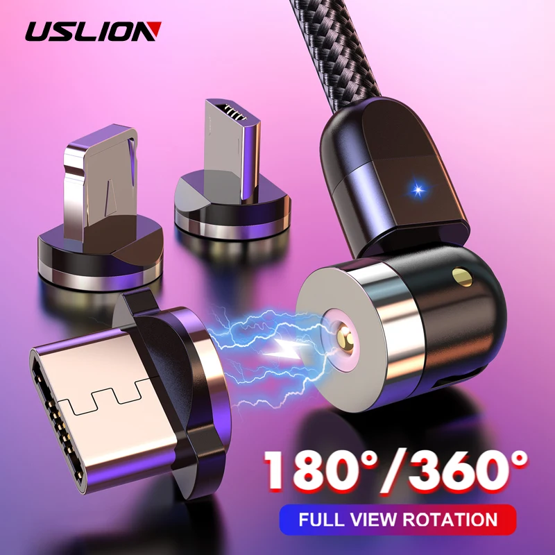 USLION-Cable magnético USB tipo C de carga rápida, Cable micro USB tipo C para teléfono móvil, rotación 360º + 180º - imagen 2
