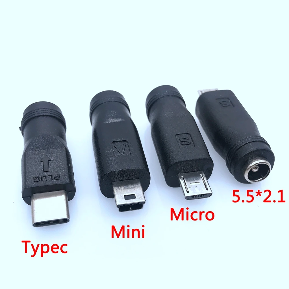 1 Uds 5V DC 5,5*2,1mm conector de alimentación USB 3,1 tipo C USB-C tipo c 5,5mm * 2,1mm Mini USB y Micro USB adaptador de conector de alimentación CC