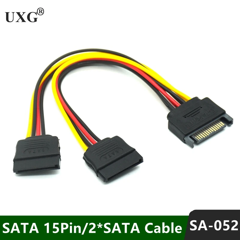 1 Uds SATA II alimentación de disco duro 15Pin SATA macho a 2 hembra 15Pin potencia HDD divisor alta calidad Y 1 a 2 Cable de extensión 20CM - imagen 2