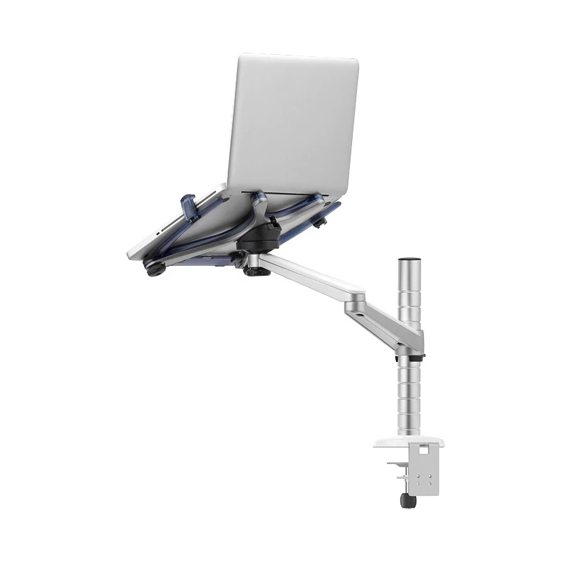 OA-1S aluminio doble brazo giratorio 10 "-15" soporte para ordenador portátil mesa 5 "-14" soporte para tableta almohadilla escritorio montaje agujero abrazadera base plata - imagen 2