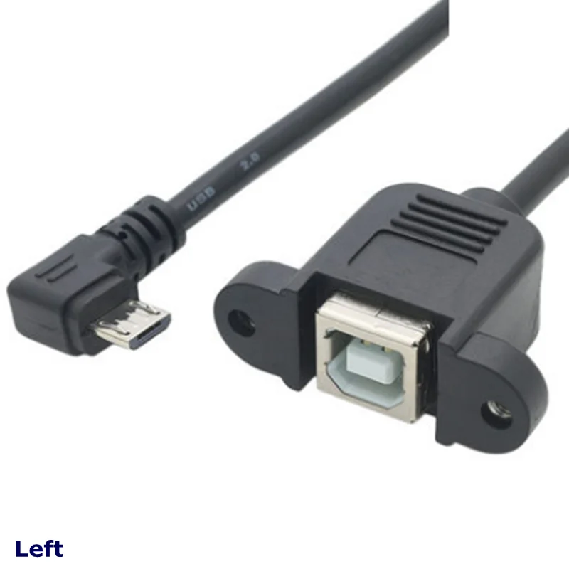 Nuevo USB 2,0 B hembra enchufe escáner impresora Panel montado en USB Micro B 5 pines Cable macho de 90 grados la mejor calidad 30cm 50cm 100cm - imagen 5