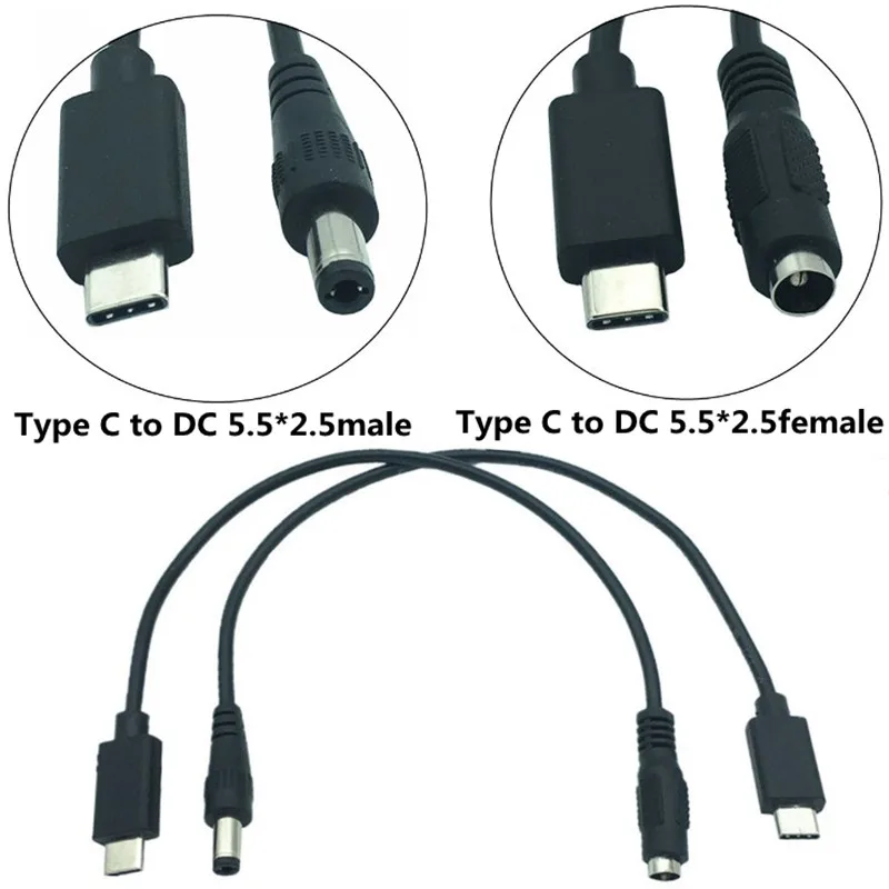 USB 3.1 Tipo C USB-C a DC 5.5 Cable cargado de extensión de conector de alimentación macho hembra de 2,5 mm 25 cm - imagen 5