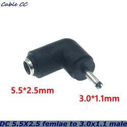 Adaptador DC 90° Macho-Hembra 3,0x1,1mm a 5,5x2,1mm