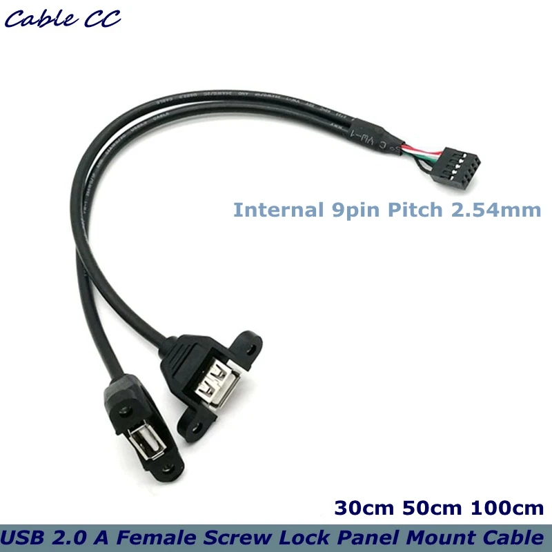 Placa Base Interna 9 Pines Paso 254mm Puerto Dual USB 20 Cable Montaje Panel Bloqueo Tornillo Hembra 03m 05m 1m - Vista principal del producto