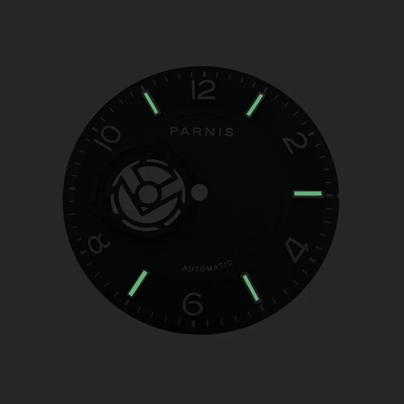 Esfera de reloj rosa de 36,5mm con luz verde para movimiento NH38, accesorios de reparación de repuesto opcionales, negro/blanco - imagen 5