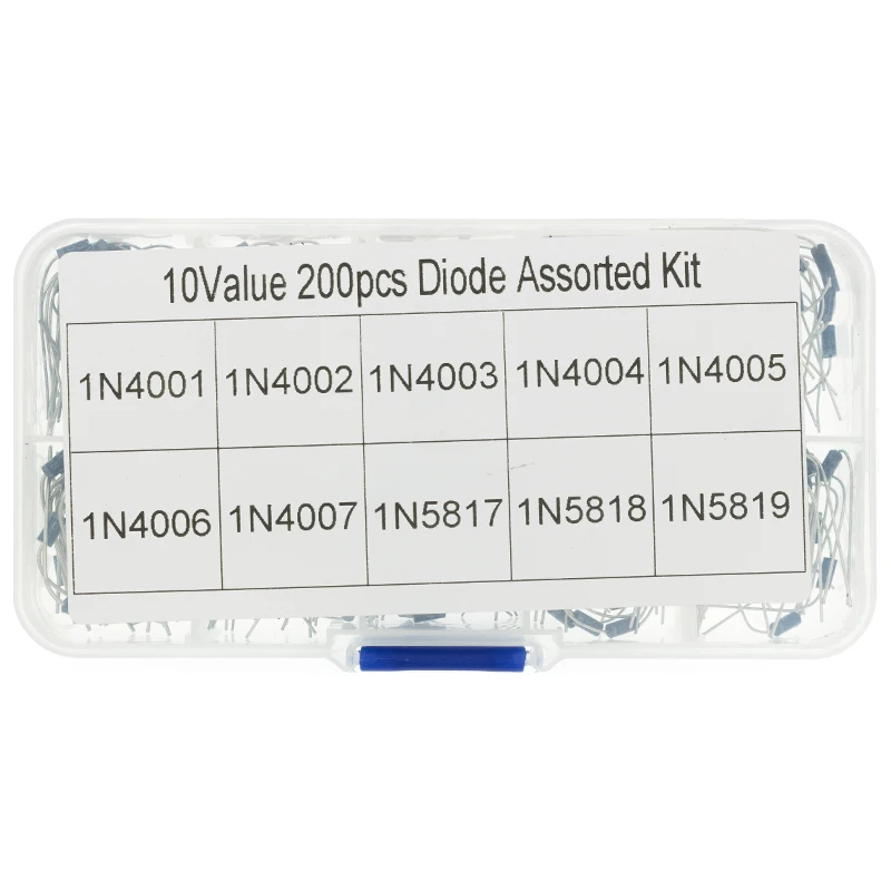 200 Uds. Kit surtido de diodos rectificadores de 10 valores 1N4001 1N4002 1N4003 1N4004 1N4005 1N4006 1N4007 1N5817 1N5818 1N5819 con caja - imagen 3