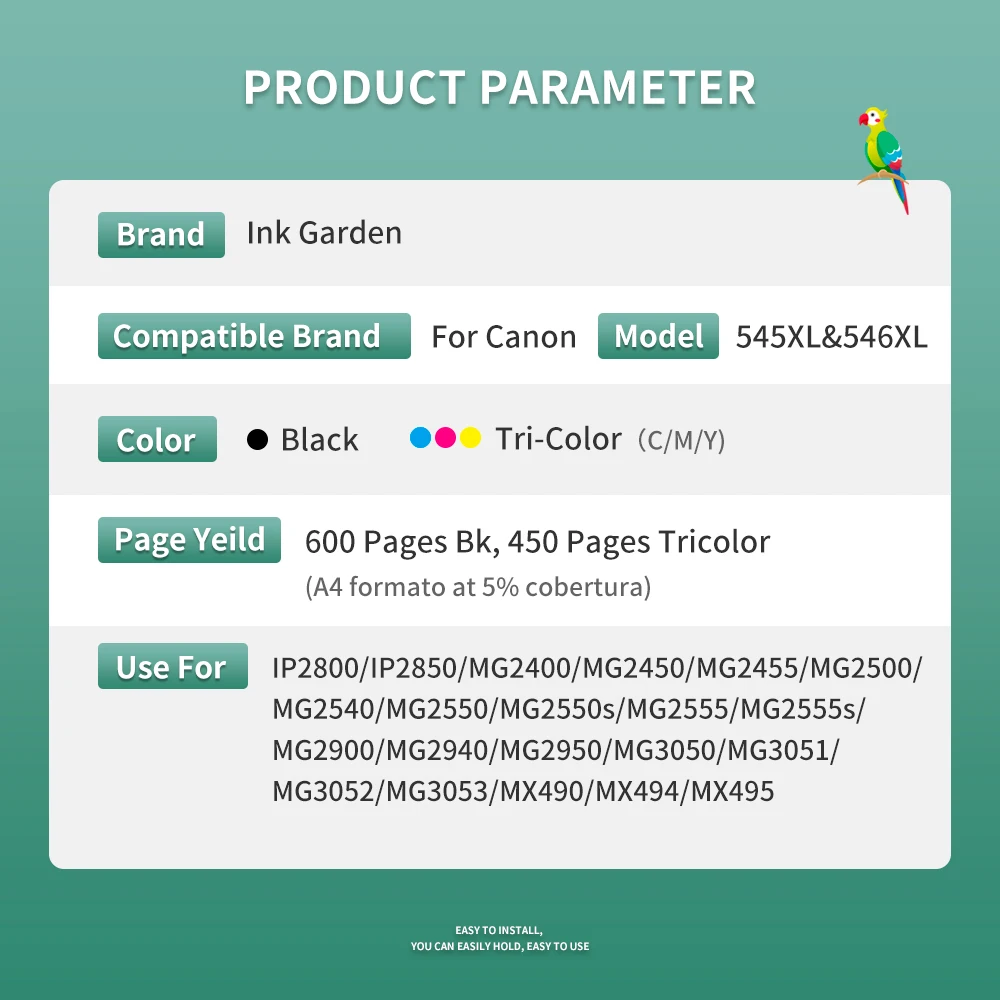 Reemplazo de cartucho de tinta PG545 545XL 546XL para impresora Canon 545 CL 546 Compatible con Pixma MG3051 MG3052 MG3053 MX490 - imagen 2