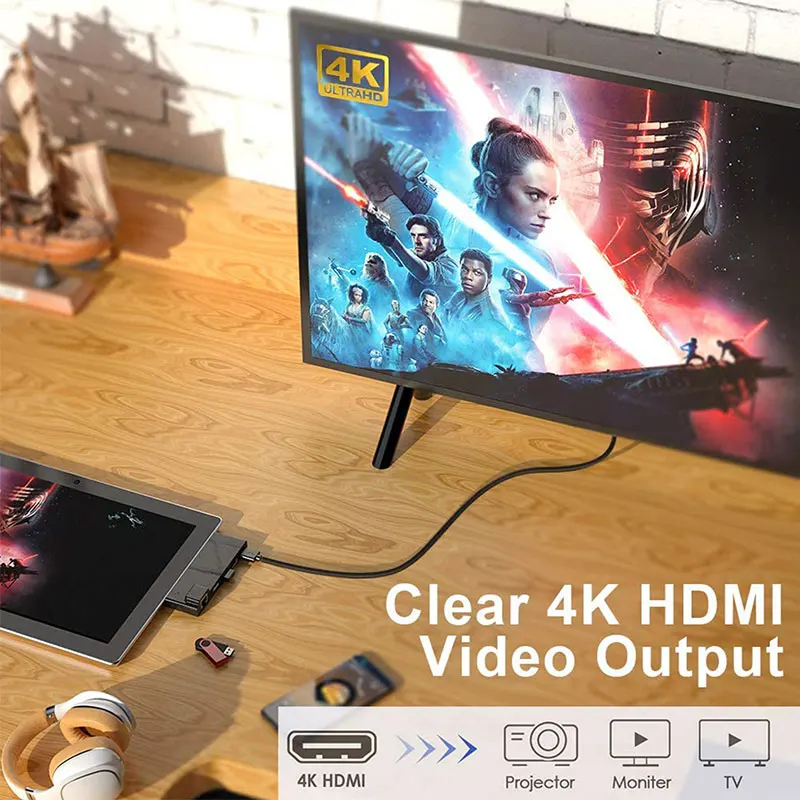 HUB USB C para Microsoft Surface Pro 7, base adaptadora con concentrador multipuerto USB 3,1 a HDMI 4K 100Mb RJ45 PD, divisor para conectar TV - imagen 4