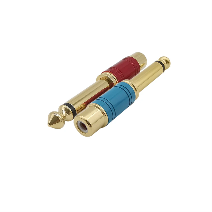 Conector de Audio RCA Jack, conector macho Mono de 6,35mm a conector convertidor adaptador de altavoz hembra RCA, 2 uds.