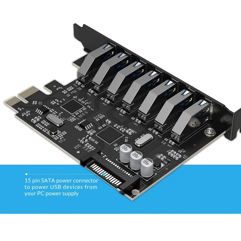 ORICO-Adaptador de tarjeta Express PCI-E Super Speed, 7 puertos USB 3,0, PCI-E, concentrador USB 3,0 con conector de alimentación SATA de 15 Pines, PCIE adaptable para pc - imagen 4