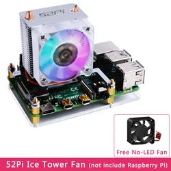 52Pi Raspberry Pi 4 Torre de hielo RGB ventilador de refrigeración tubo de cobre enfriador caja acrílica opcional fuente de alimentación para Pi 4B 3B + 3B
