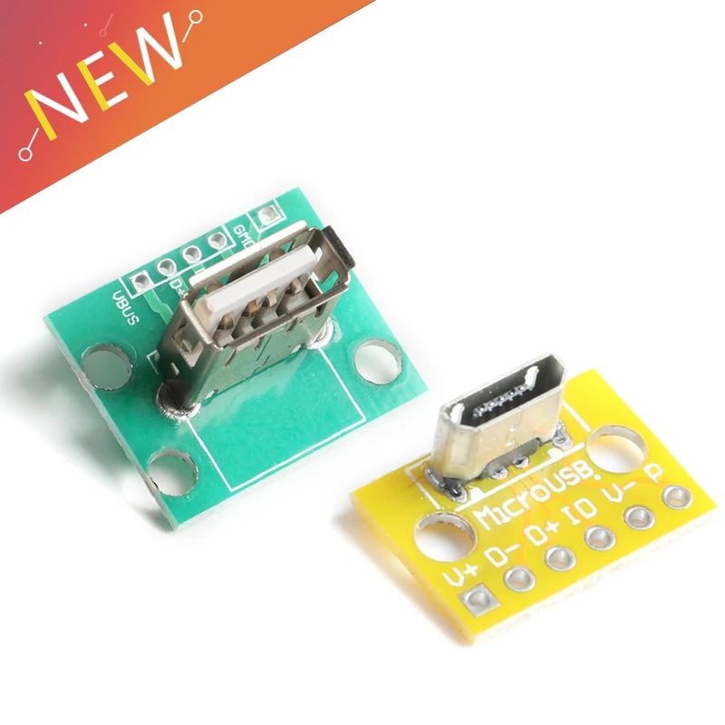 Conector Vertical USB Micro USB 2,0, conector hembra A de 2,54mm, Adaptador convertidor PCB, placa de ruptura, 180 grados, 10-1 unidad