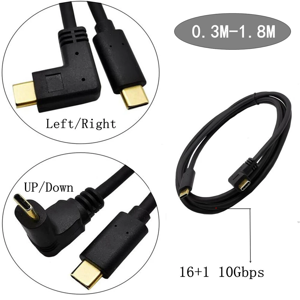 Oro 0,3 m 0,6 m 1 m 1,8 m Tipo-C USB 3,1 Mроnlichen zu USB-C m Σnlichen 90 grad verängerung Kama Kabel Cable extensor Reversibl - imagen 2