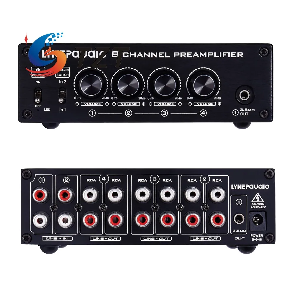TZT-AMPLIFICADOR distribuidor de Audio preamplificador de 8 canales, dos entradas y ocho salidas RCA, puertos de 3,5 MM, B981 - imagen 3