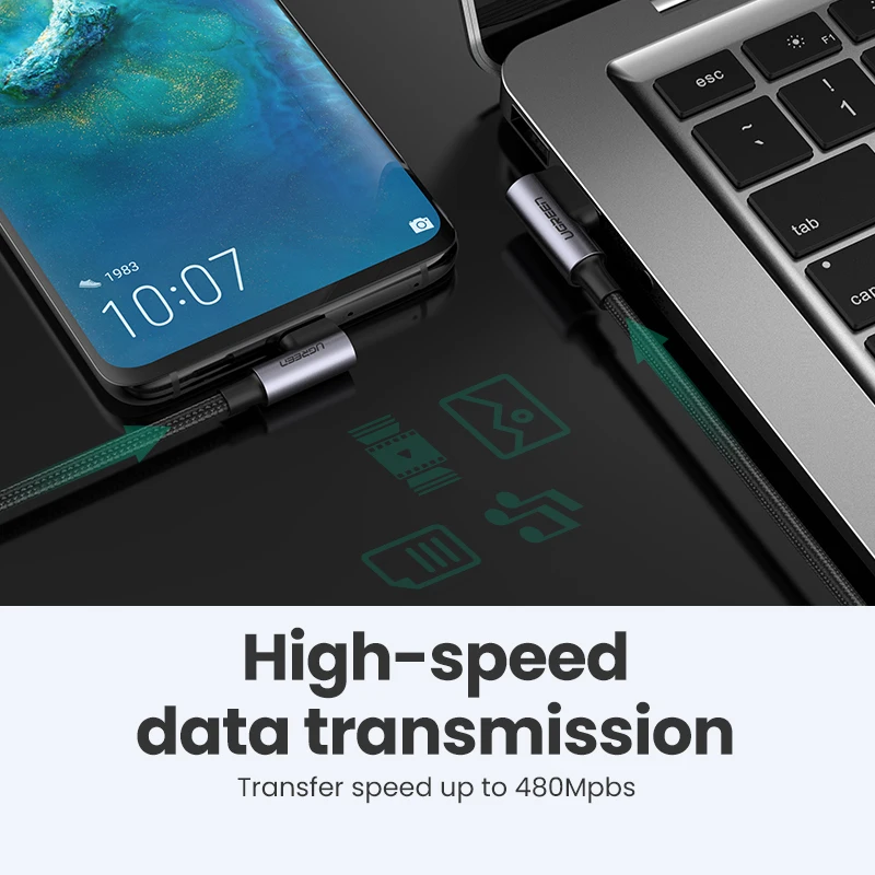 Ugreen-Cable USB tipo C de carga rápida 3,0 para teléfono móvil, Cargador rápido de 90 grados, 3A, para Samsung S20, Xiaomi Poco X3 pro - imagen 5