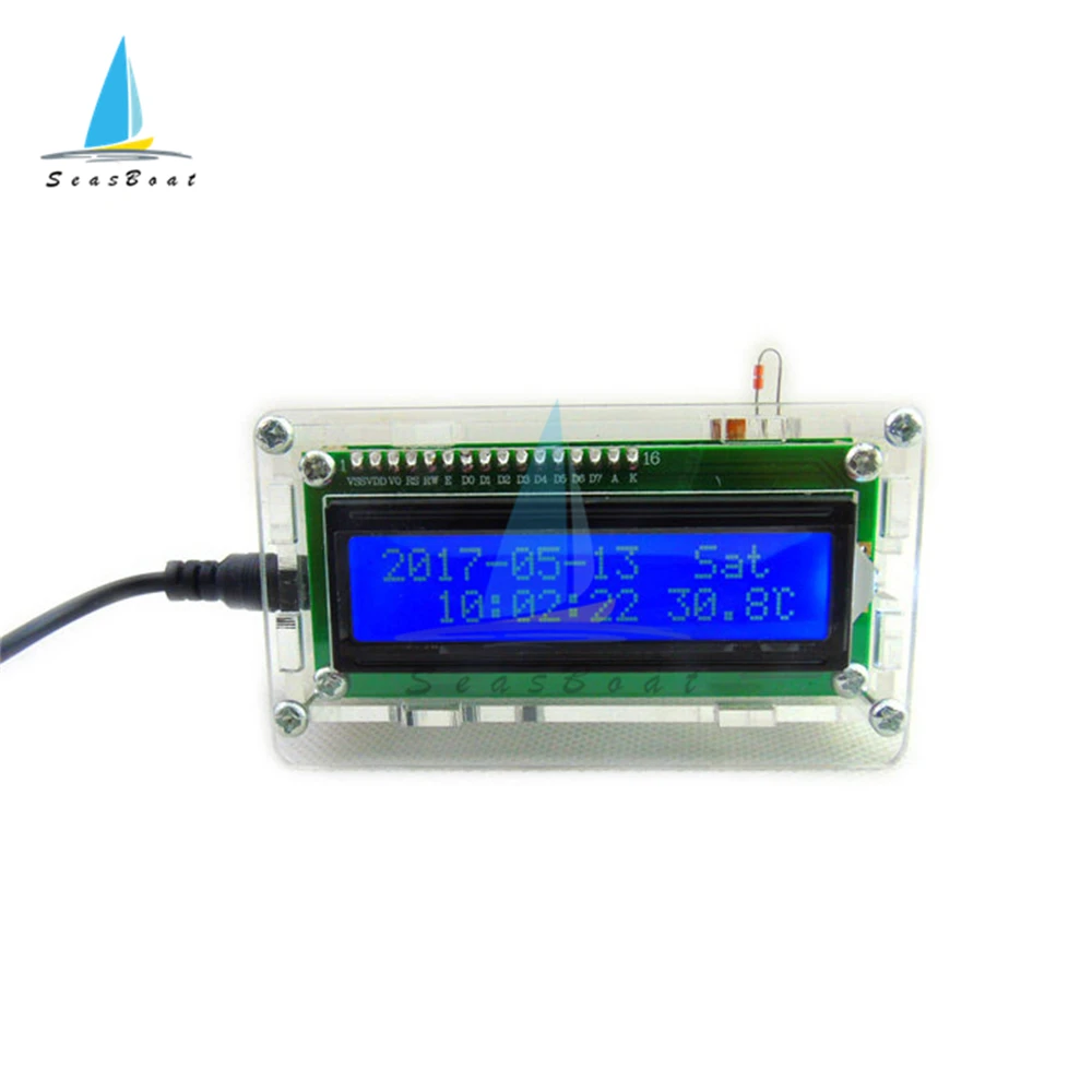 Kit de reloj Digital DIY, módulo de reloj electrónico con estuche acrílico, pantalla de visualización LCD1602, fecha, semana, medidor de temperatura