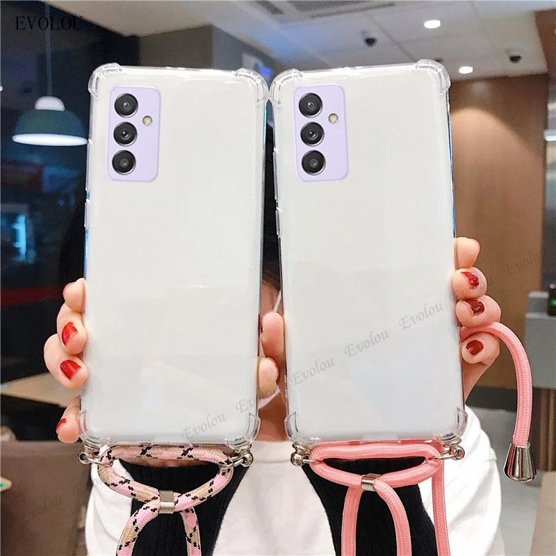 Para Samsung Galaxy A82 5G Quantum 2 collar cruzado cordón funda de teléfono de silicona para Samsung Quantum 2 cubierta transparente a prueba de golpes