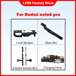 Piezas de teléfono para Xiaomi Redmi note 6, botón de encendido y apagado, botón de volumen para Redmi note 6 pro, puerto de carga de altavoz principal flexible