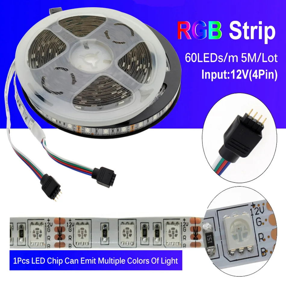 Tira de LED 5050 60 LEDs/m iluminación Flexible para decoración del hogar cinta LED RGB RGBW RGB CCT Blanco/blanco cálido/azul/verde/rojo 5m/rollo 12V - imagen 3