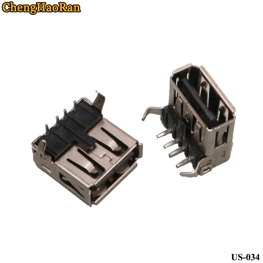 ChengHaoRan-Puerto de datos de 90 grados, engarzado hembra de goma negra, USB hembra, AF, Pin doblado Horizontal, tipo A, 2 unids/lote - imagen 4