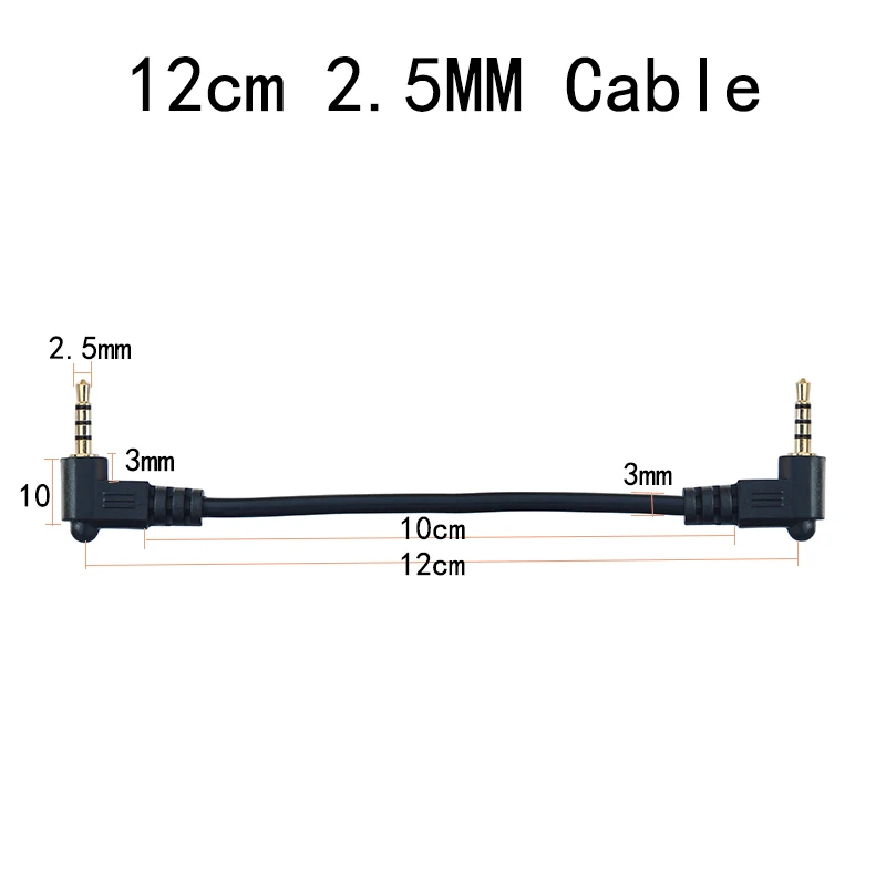 Cable corto de 12cm y 23cm de 2,5mm, 4 polos, en ángulo recto, macho a macho, conector plateado brillante, adaptador de auriculares - imagen 3