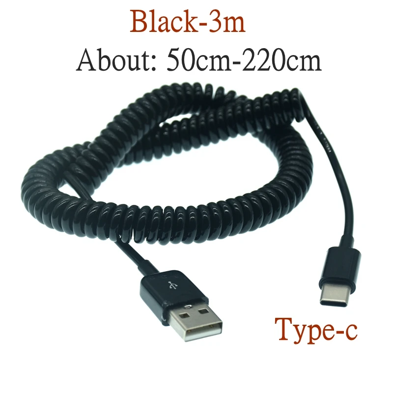 Cable USB de resorte Micro Mini USB C tipo C macho a macho hembra Cable de carga rápida USB C para teléfono Cables de carga de datos USB digitales - imagen 2