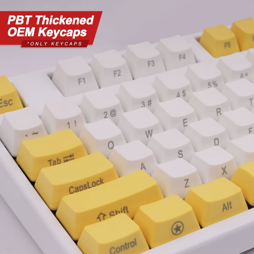 Teclas de 108 teclas PBT OEM, traje con estampado lateral amarillo y blanco para teclado mecánico 61 87 104 108 Anne Pro 2 AKKO FUN60 Pro Mad 60he