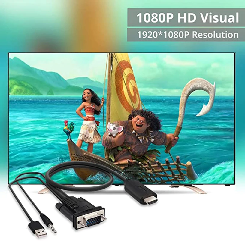 Cable adaptador VGA a HDMI con Audio de 3,5mm, convertidor de vídeo USB de 6 pies/1,8 m, 1080P, compatible con Nintendo Switch, PS4, ordenador portátil, etc. - imagen 4