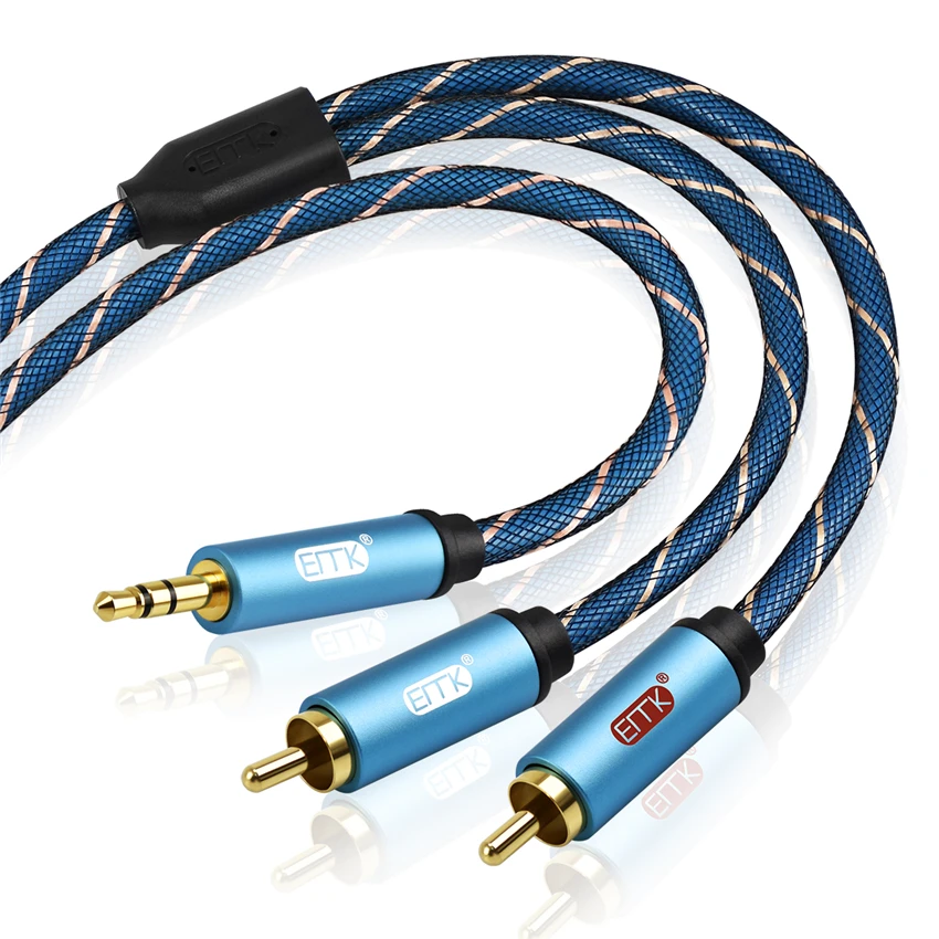 EMK-Cable de Audio de 3,5mm a 2RCA, conector RCA a 3,5 AUX, para DJ, amplificadores, Subwoofer, mezclador de Audio, cine en casa, DVD - imagen 2