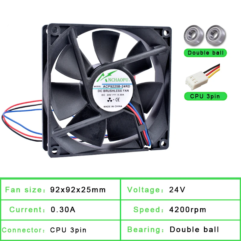 ACP9225B-24RD 9,2 cm 92mm ventilador 92x92x25mm DC24V 0.30A 3 cables función de advertencia de señal RD ventilador de refrigeración para fuente de alimentación del inversor - imagen 2