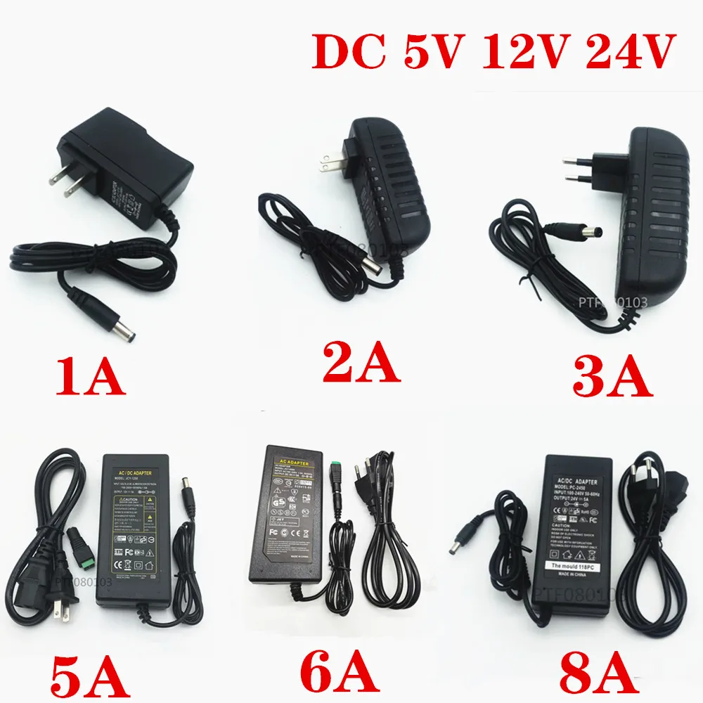 DC 5V 12V 24V 1A 2A 3A 5A 6A 8A DC 5 12 24 V Volt Transformadores de iluminación Controlador LED Adaptador de corriente Lámpara de tira