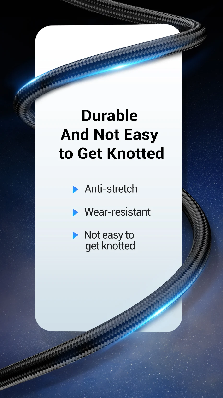 Un gráfico con un texto que dice Durable y no es fácil de anudar.