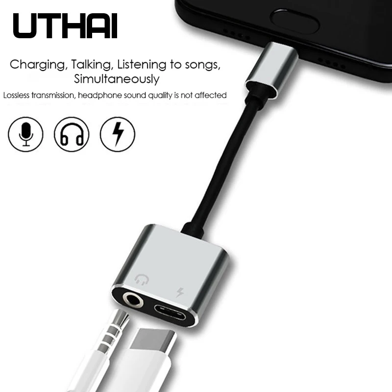UTHAI T11 Adaptador de Audio tipo C a 3,5mm, convertidor 2 en 1 para carga de Cable USB C - imagen 5